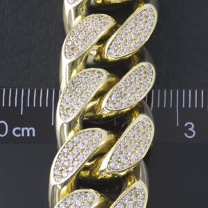 9ct Yellow Gold Gemstone Cuban Bracelet 7.5″ 16mm