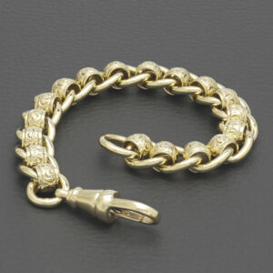 9ct Yellow Gold Patterned Roller Ball Bracelet 8″ 12mm