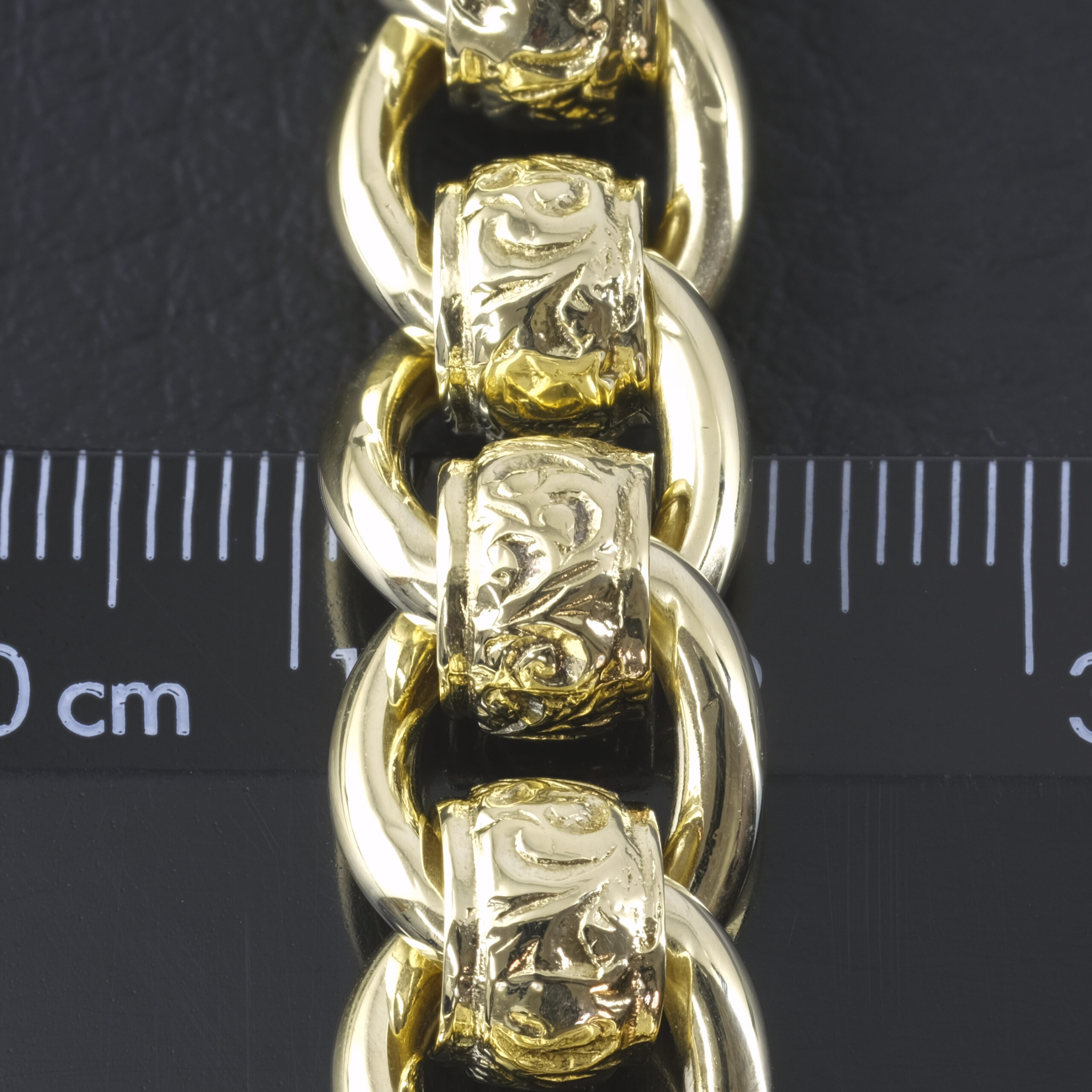 9ct Yellow Gold Patterned Roller Ball Bracelet 8" 12mm - Image 2