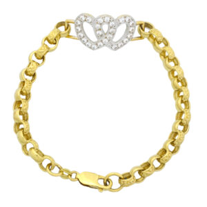 9ct Yellow Gold Gemstone Heart Belcher Bracelet 7.5″ 6.5mm