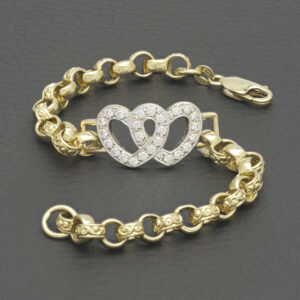 9ct Yellow Gold Gemstone Heart Belcher Bracelet 7.5″ 6.5mm