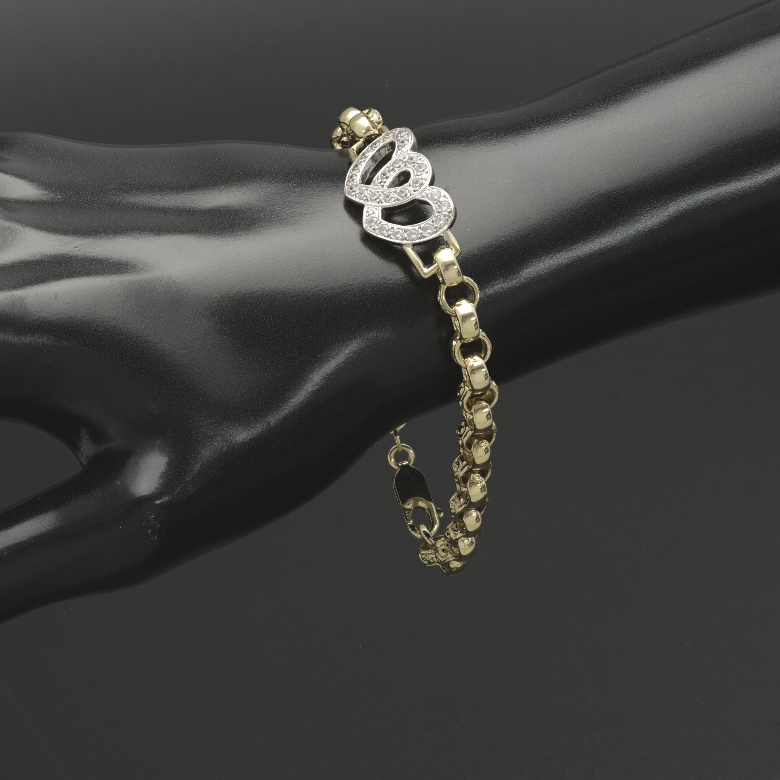 9ct Yellow Gold Gemstone Heart Belcher Bracelet 7.5" 6.5mm - Image 3