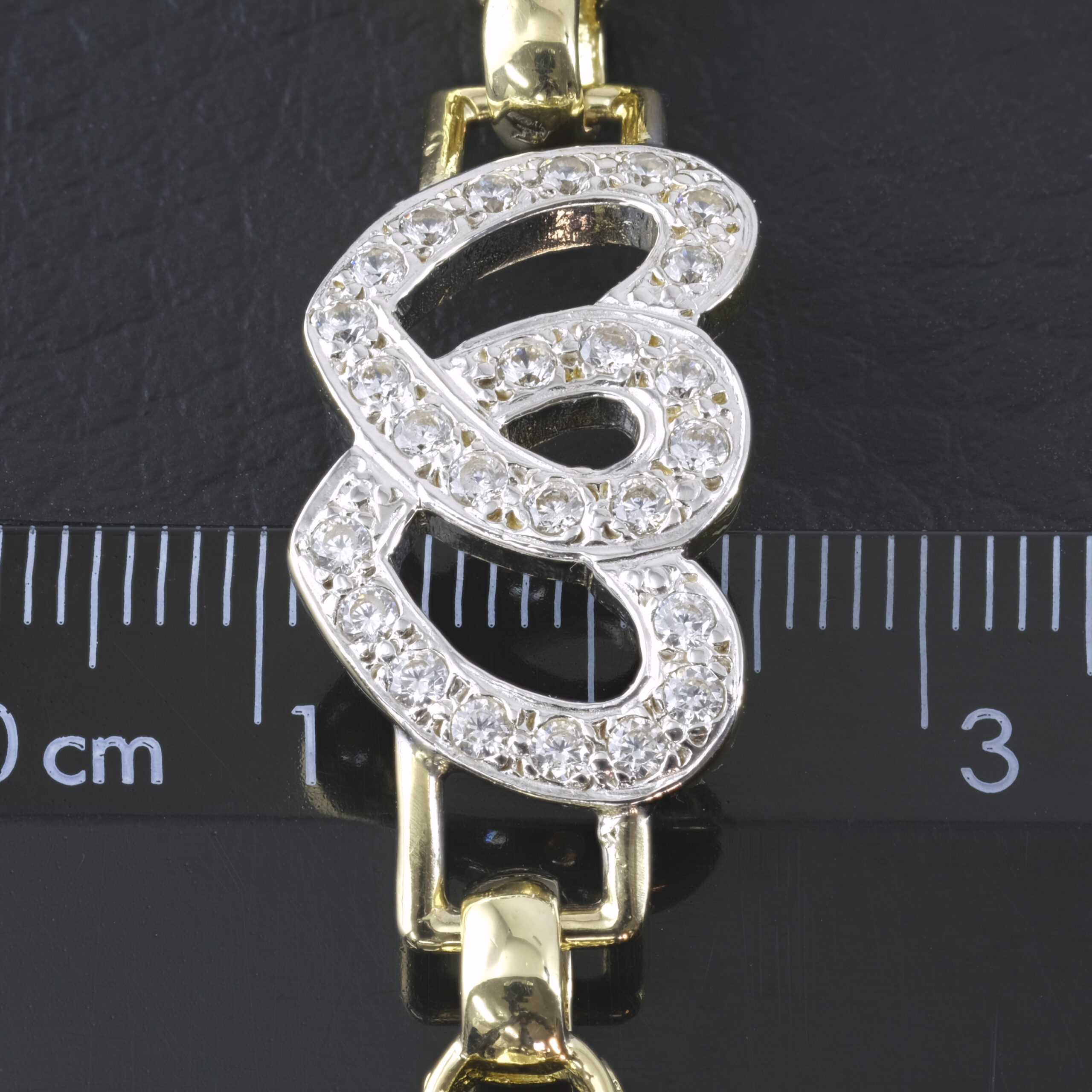 9ct Yellow Gold Gemstone Heart Belcher Bracelet 7.5" 6.5mm - Image 4