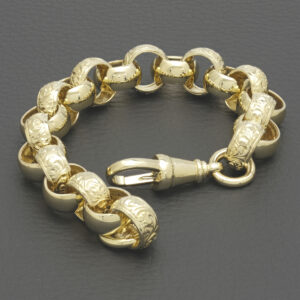 9ct Yellow Gold Patterned Belcher Bracelet 8.5″ 13.5mm