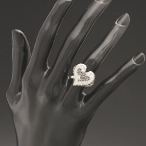 9ct White Gold 0.50ct Diamond & Black Diamond Heart Signet Ring