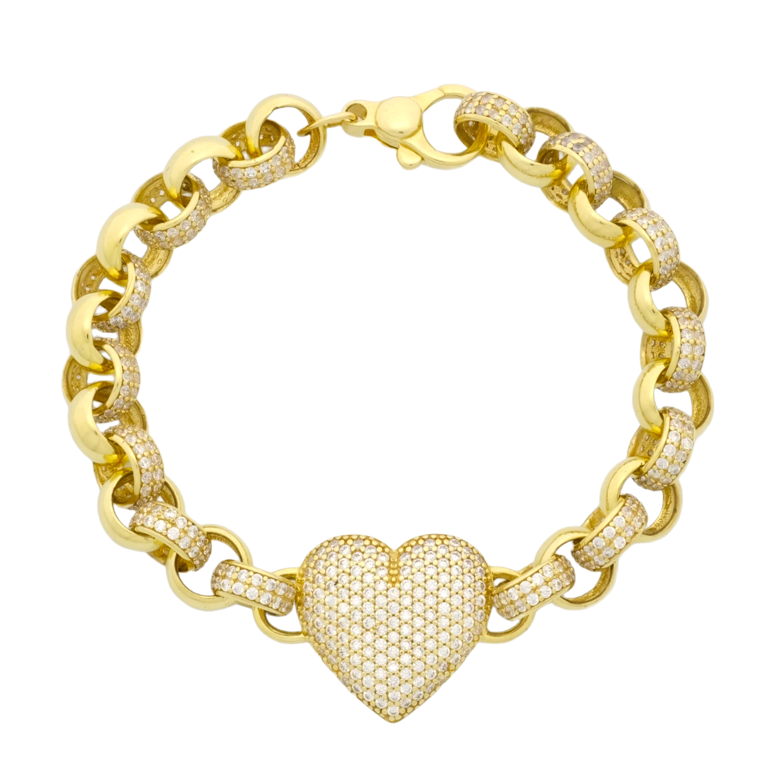 9ct Yellow Gold Gemstone Belcher Bracelet & Gemstone Heart 6.5" 7.5mm