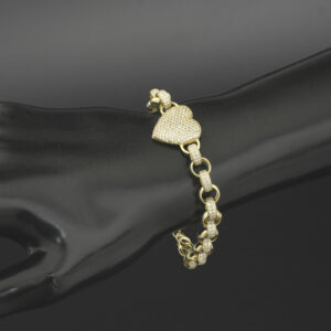 9ct Yellow Gold Gemstone Belcher Bracelet & Gemstone Heart 6.5″ 7.5mm