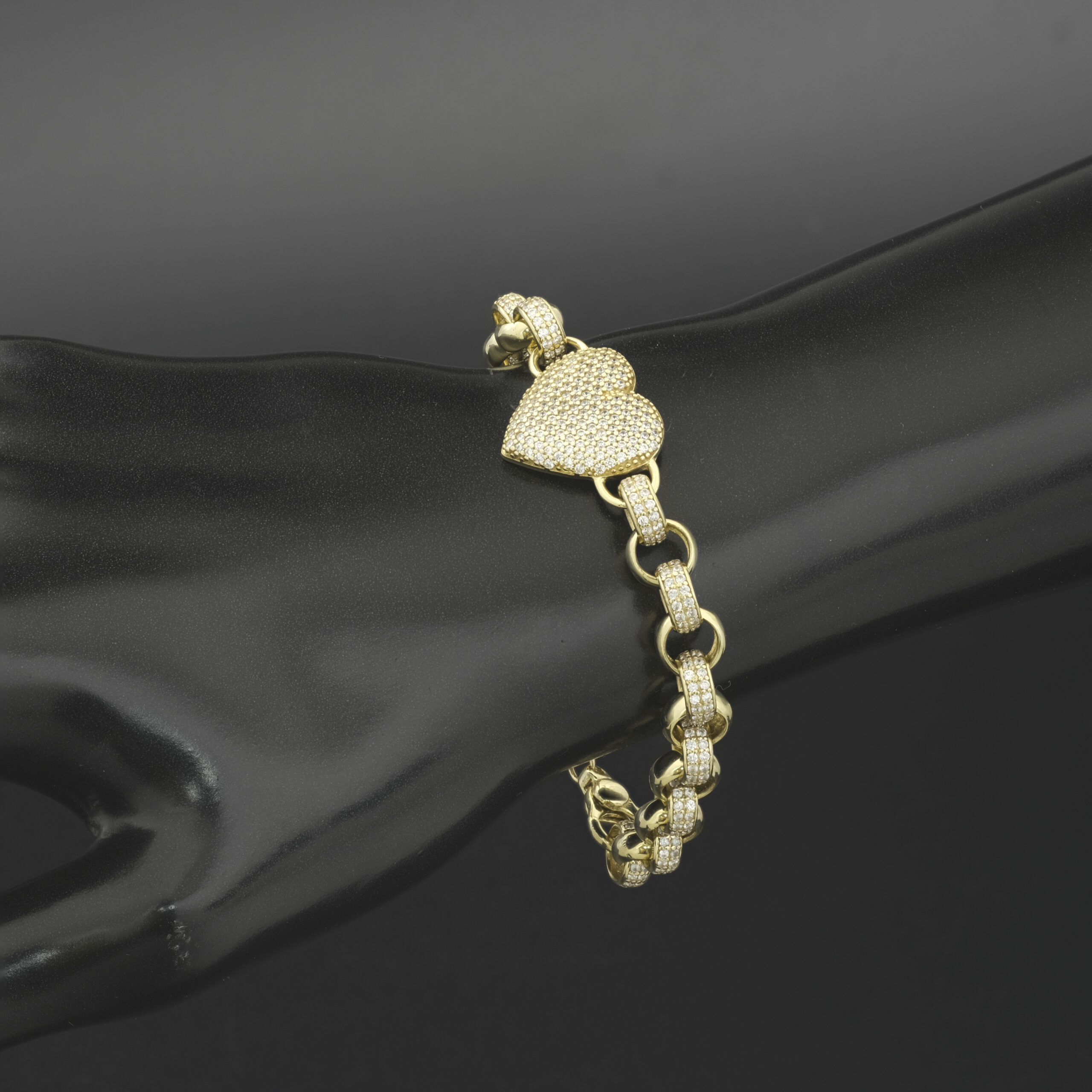 9ct Yellow Gold Gemstone Belcher Bracelet & Gemstone Heart 6.5" 7.5mm - Image 4