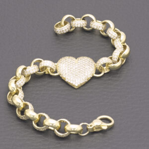 9ct Yellow Gold Gemstone Belcher Bracelet & Gemstone Heart 6.5″ 7.5mm