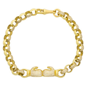 9ct Yellow Gold Gemstone Boxing Gloves Belcher Bracelet 9″ 7.5mm