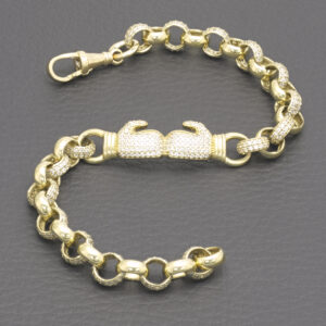 9ct Yellow Gold Gemstone Boxing Gloves Belcher Bracelet 9″ 7.5mm