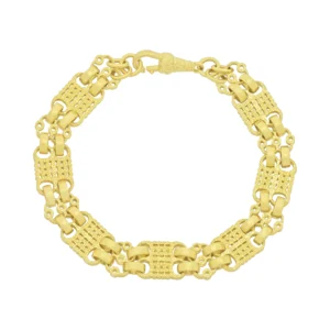 9ct Yellow Gold Double Link Stars & Bars Bracelet 8.5″ 10.5mm