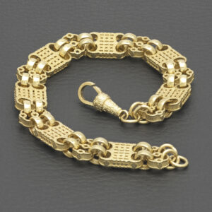 9ct Yellow Gold Double Link Stars & Bars Bracelet 8.5″ 10.5mm