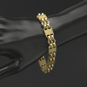 9ct Yellow Gold Double Link Stars & Bars Bracelet 8.5″ 10.5mm