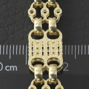 9ct Yellow Gold Double Link Stars & Bars Bracelet 8.5″ 10.5mm