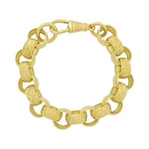 9ct Yellow Gold Patterned Belcher Bracelet 9″ 15mm