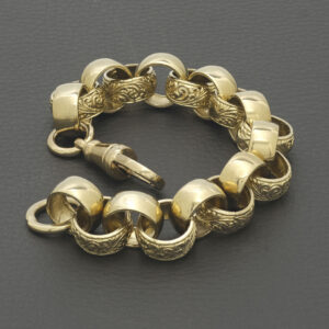 9ct Yellow Gold Patterned Belcher Bracelet 9″ 15mm