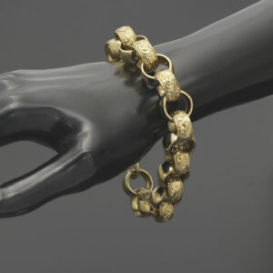 9ct Yellow Gold Patterned Belcher Bracelet 9″ 15mm