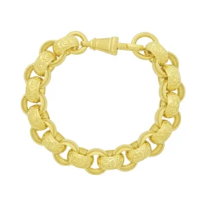 9ct Yellow Gold Patterned Belcher Bracelet 9″ 13.5mm