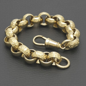 9ct Yellow Gold Patterned Belcher Bracelet 9″ 13.5mm