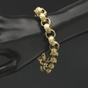 9ct Yellow Gold Patterned Belcher Bracelet 9″ 13.5mm
