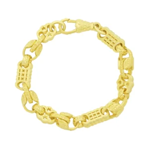 9ct Yellow Gold Stars & Bars And Tulip Bracelet 7.5″ 9.5mm