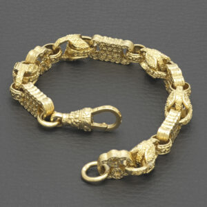 9ct Yellow Gold Stars & Bars And Tulip Bracelet 7.5″ 9.5mm