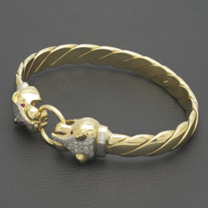 9ct Yellow Gold Ruby And Gemstone Panther Loop Bangle