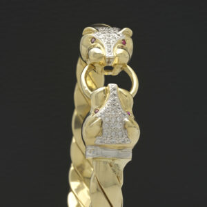 9ct Yellow Gold Ruby And Gemstone Panther Loop Bangle