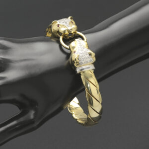 9ct Yellow Gold Ruby And Gemstone Panther Loop Bangle