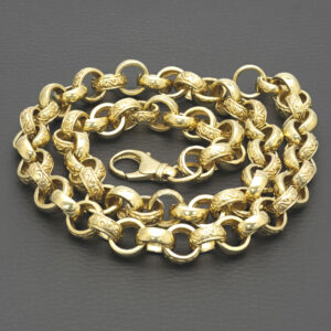 9ct Yellow Gold Patterned Belcher Chain 24.5″ 13mm