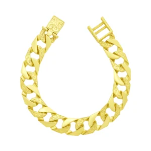 9ct Yellow Gold Patterned Curb Bracelet 9.5″ 15.5mm