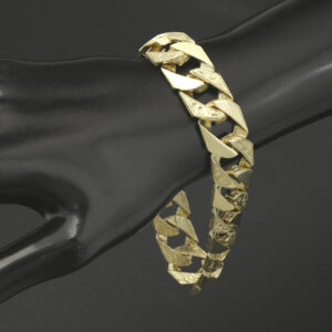 9ct Yellow Gold Patterned Curb Bracelet 9.5″ 15.5mm