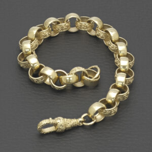 9ct Yellow Gold Patterned Belcher Bracelet 9″ 10mm