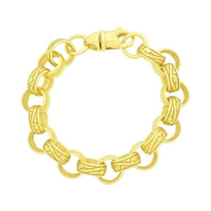9ct Yellow Gold Patterned Belcher Bracelet 8.5″ 13mm