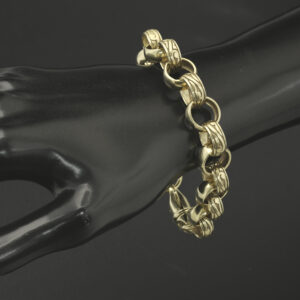 9ct Yellow Gold Patterned Belcher Bracelet 8.5″ 13mm