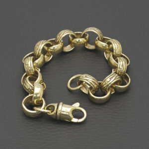 9ct Yellow Gold Patterned Belcher Bracelet 8.5″ 13mm