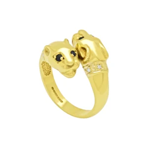 9ct Yellow Gold 0.03ct Diamond & 0.03ct Sapphire Panther Ring