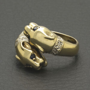 9ct Yellow Gold 0.03ct Diamond & 0.03ct Sapphire Panther Ring