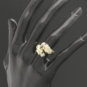 9ct Yellow Gold 0.03ct Diamond & 0.03ct Sapphire Panther Ring