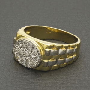 18ct Yellow & White Gold 0.25ct Diamond Watch Strap Signet Ring