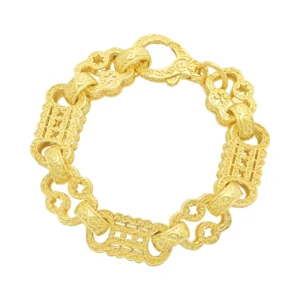 9ct Yellow Gold Stars & Bars Bracelet 9″ 18mm