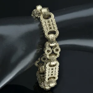 9ct Yellow Gold Stars & Bars Bracelet 9″ 18mm