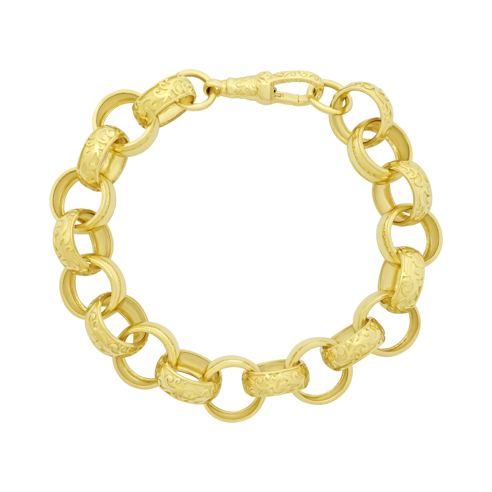 9ct Yellow Gold Patterned Belcher Bracelet 8.5" 13.5mm