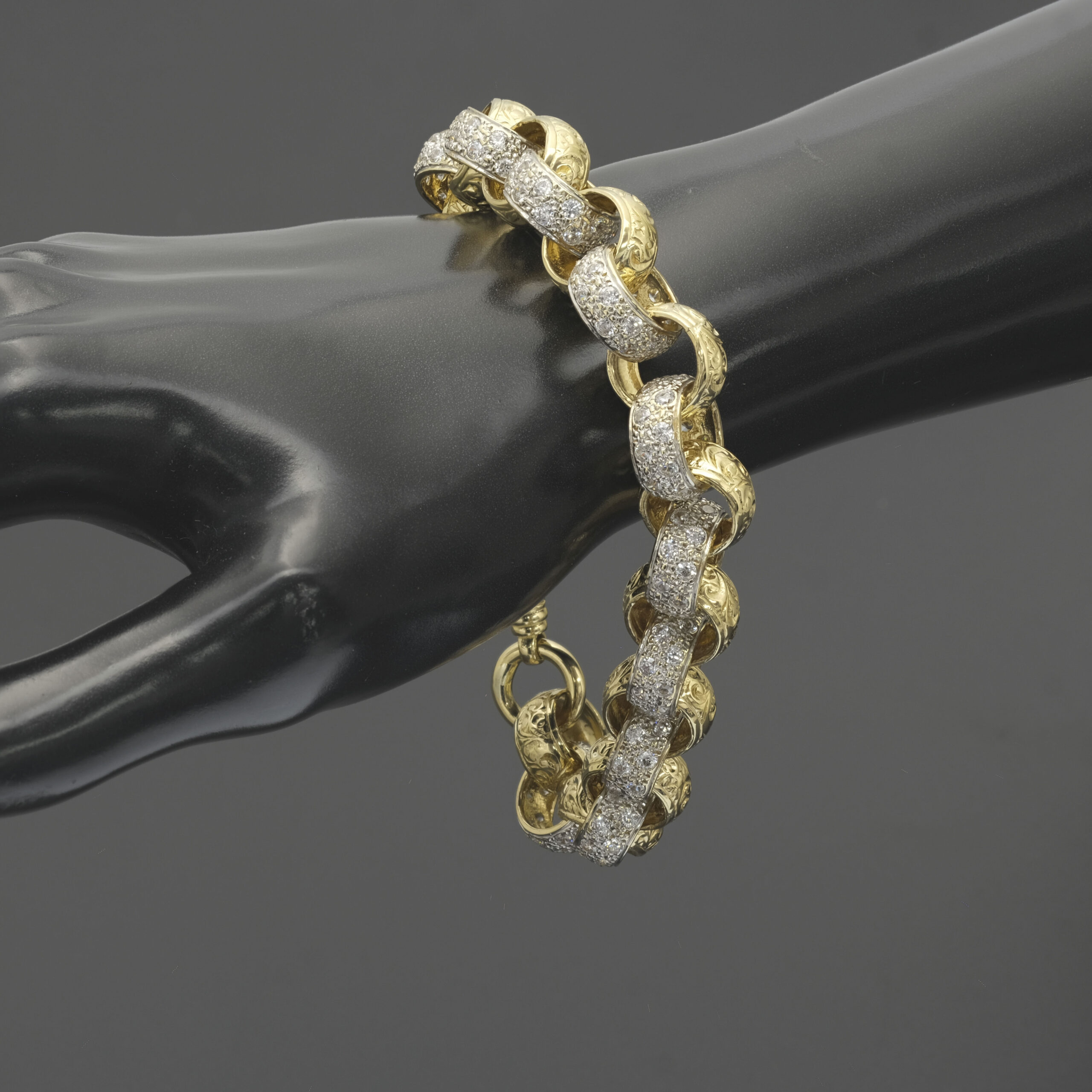 9ct Yellow Gold Gemstone Belcher Bracelet 9" 13.5mm - Image 4