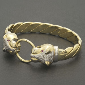 9ct Yellow Gold Ruby & Gemstone Panther Loop Bangle