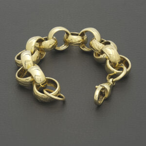 9ct Yellow Gold Patterned Belcher Bracelet 9″ 20mm