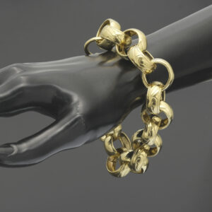 9ct Yellow Gold Patterned Belcher Bracelet 9″ 20mm