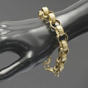 9ct Yellow Gold Patterned Belcher Bracelet 9.5″ 14mm