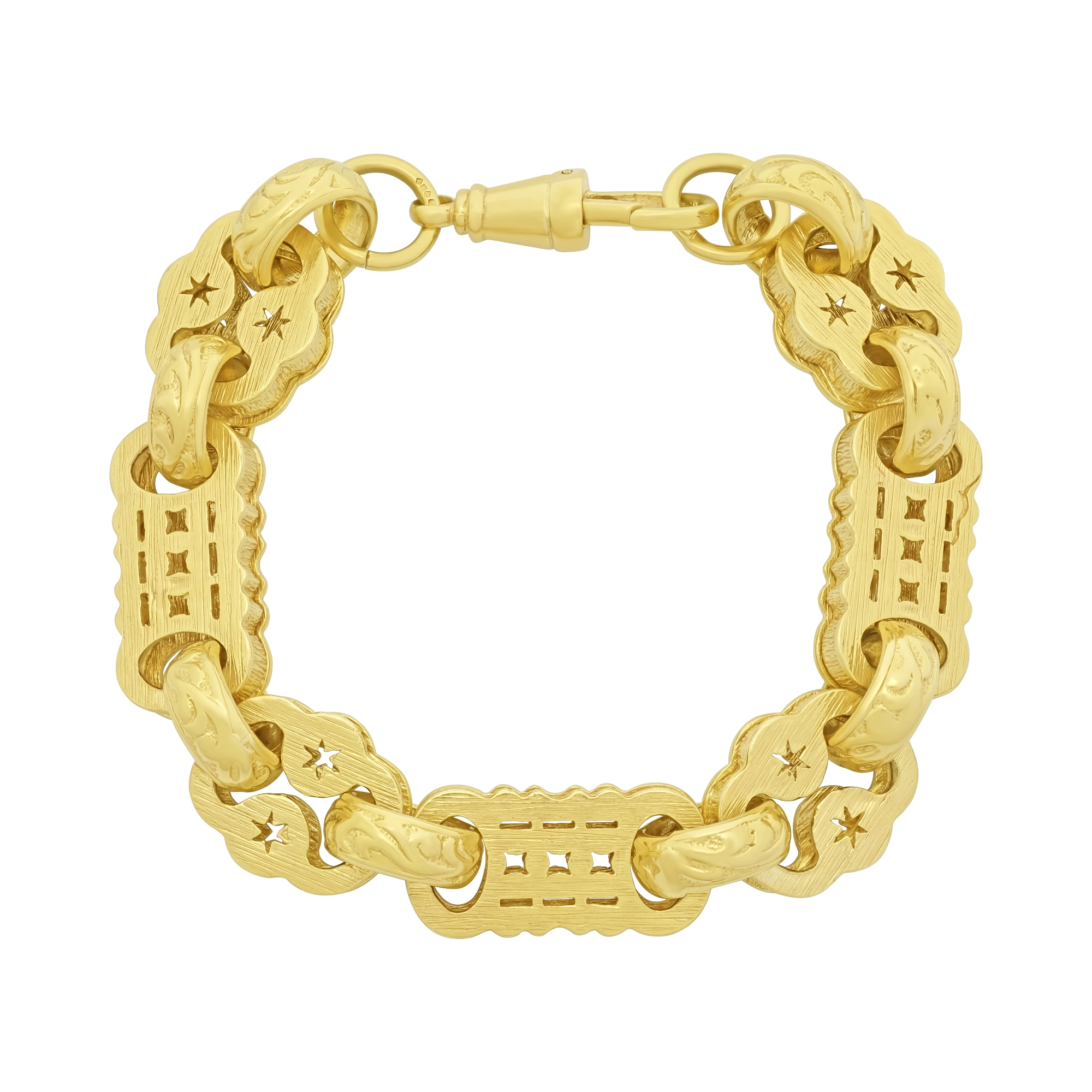 9ct Yellow Gold Stars & Bars Bracelet 10.5" 19mm